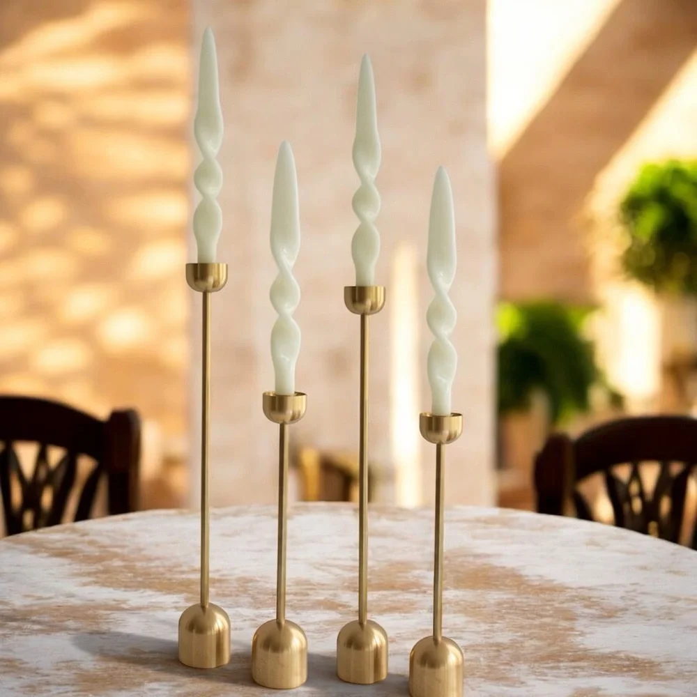NWT ADPAL Ivory Spiral Ribbon Tapered Candlesticks Unscented & Handmade